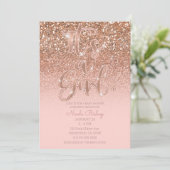 Modern Blush Pink Glam Glitter Girl Baby shower Kaart (Staand voorkant)
