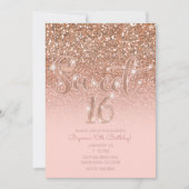 Modern Blush Pink Glam Glitter Sweet 16 Foto Kaart (Voorkant)