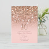 Modern Blush Pink Glam Glitter Sweet 16 Foto Kaart (Staand voorkant)