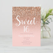 Modern Blush Pink Glam Glitter Sweet 16 Kaart (Staand voorkant)