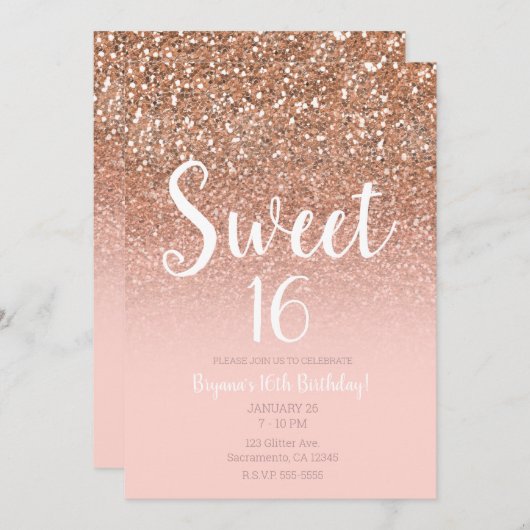 Modern Blush Pink Glam Glitter Sweet 16 Kaart (Voorkant / Achterkant)