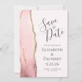 Modern Blush Pink Gold Agaat Bruiloft Save the Dat Date (Voorkant)