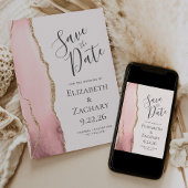 Modern Blush Pink Gold Agaat Bruiloft Save the Dat Save The Date