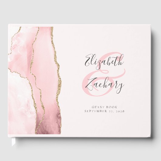 Modern Blush Pink Gold Agaat Script Gastenboek (Voorkant)