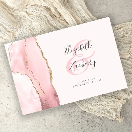 Modern Blush Pink Gold Agaat Script Gastenboek
