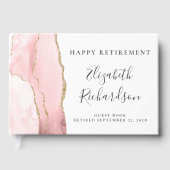 Modern Blush Pink Gold Agaat Script Pensioen Gastenboek (Voorkant)