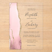 Modern Blush Pink Gold Agate Wedding Acryl Uitnodigingen (Voorkant)