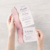 Modern Blush Pink Gold Agate Wedding All In One Uitnodiging (Afscheurbaar)