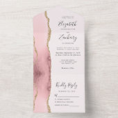 Modern Blush Pink Gold Agate Wedding All In One Uitnodiging (Binnen)