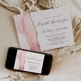 Modern Blush Pink Gold Agate Wedding Kaart