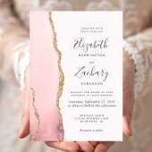 Modern Blush Pink Gold Agate Wedding Kaart