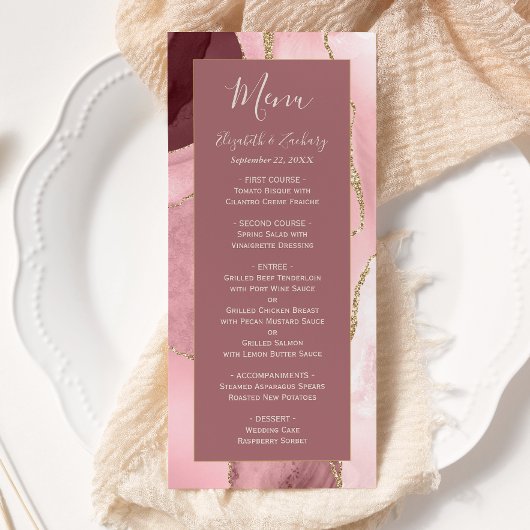 Modern Blush Pink Gold Agate Wedding Menu