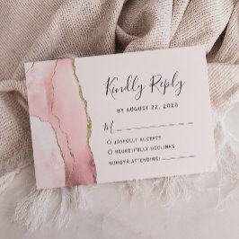 Modern Blush Pink Gold Agate Wedding RSVP Kaartje