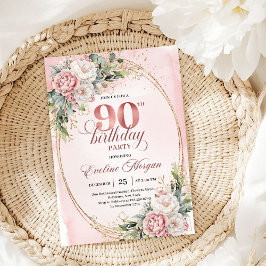Modern Blush Pink Gold Eucalyptus 90th Birthday   Kaart