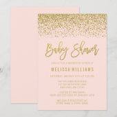 Modern Blush Pink Gold Faux Glitter Baby shower Kaart (Voorkant / Achterkant)