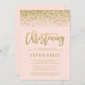 Modern Blush Pink Gold Faux Glitter Christening Kaart (Voorkant / Achterkant)