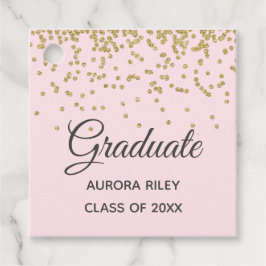 Modern Blush Pink Gold Glitter Confetti Afstuderen Bedankjes Labels