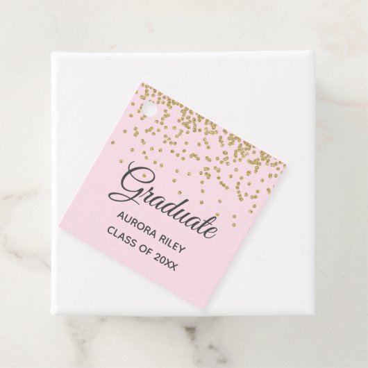 Modern Blush Pink Gold Glitter Confetti Afstuderen Bedankjes Labels (In situ)