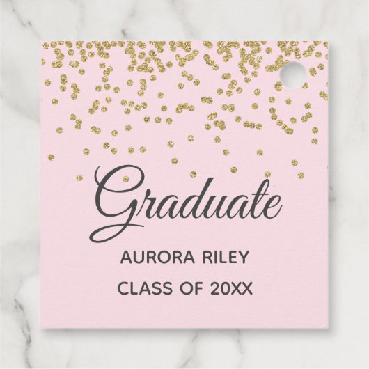 Modern Blush Pink Gold Glitter Confetti Afstuderen Bedankjes Labels (Achterkant)