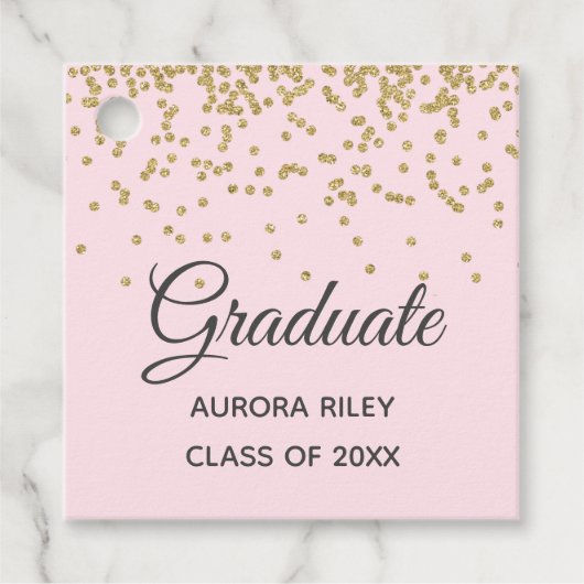 Modern Blush Pink Gold Glitter Confetti Afstuderen Bedankjes Labels (Voorkant)