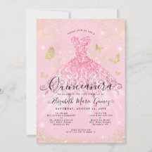 Modern Blush Pink Gold Glitter Gown Quinceanera