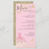 Modern Blush Pink Gold Glitter Gown Quinceanera Menu (Voorkant / Achterkant)