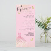 Modern Blush Pink Gold Glitter Gown Quinceanera Menu (Staand voorkant)