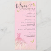 Modern Blush Pink Gold Glitter Gown Quinceanera Menu (Voorkant)