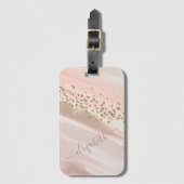 Modern Blush Pink Gold Glitter Script Naam Bagagelabel (Voorkant (verticaal))