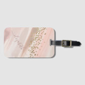 Modern Blush Pink Gold Glitter Script Naam Bagagelabel (Voorkant (horizontaal))
