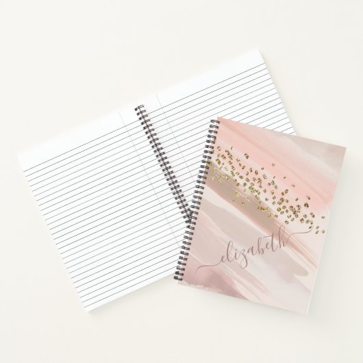 Modern Blush Pink Gold Glitter Script Naam Notitieboek (Binnen)