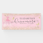 Modern Blush Pink Gold Gown Quinceañera Welkom Spandoek (Horizontaal)