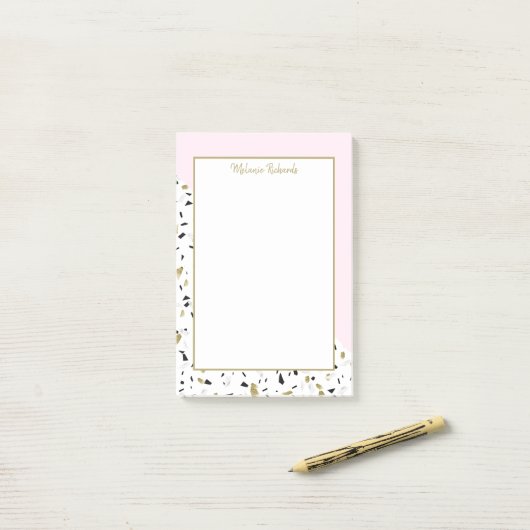 Modern Blush Pink Gold Marble Terrazzo Pattern Post-it® Notes (Op bureau)