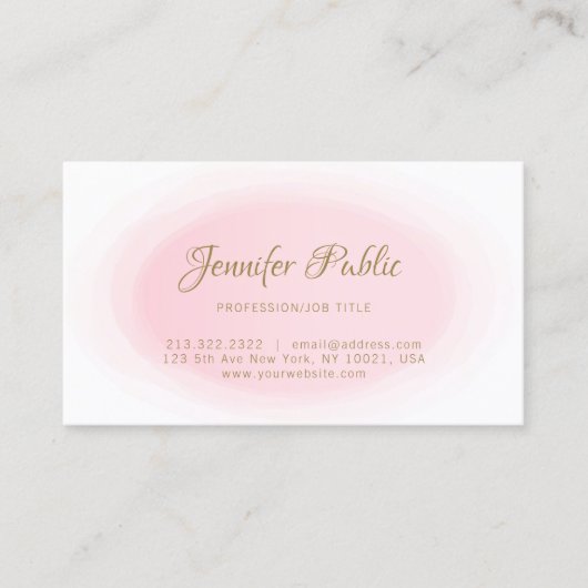 Modern Blush Pink Gold Minimalistische Elegante Sj Visitekaartje (Voorkant)