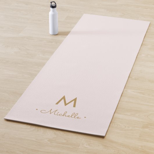 Modern Blush Pink Gold Script Monogram Yogamat (In situ)