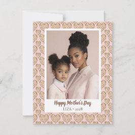 Modern Blush Pink Golden Hearts Moederdag Foto Feestdagenkaart