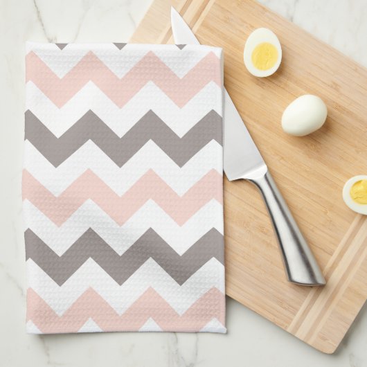 Modern Blush Pink Gray Chevron Kitchen Towel Theedoek (Quarter Fold)