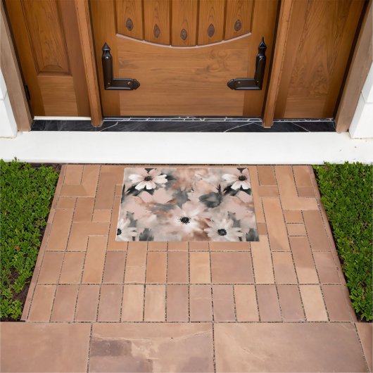 Modern Blush Pink Gray Floral  Deurmat (Buiten)