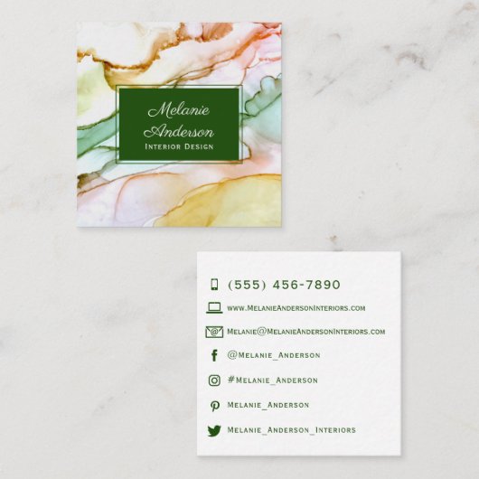 Modern Blush Pink Green Pastel Interior Design Vierkante Visitekaartje (Voorkant / Achterkant)