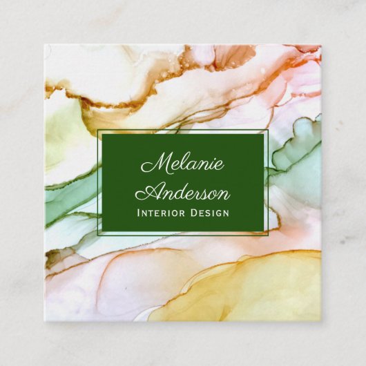 Modern Blush Pink Green Pastel Interior Design Vierkante Visitekaartje (Voorkant)