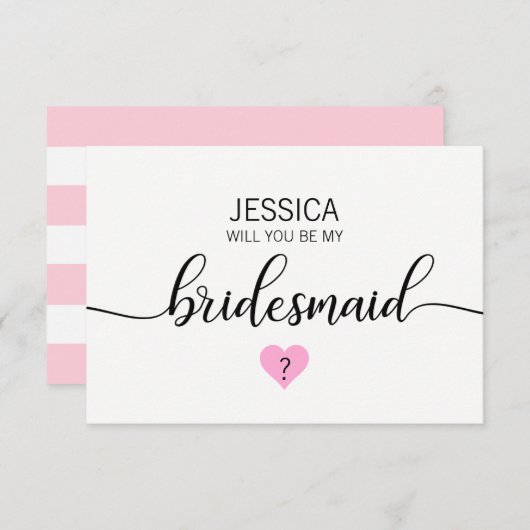 Modern Blush PINK Heart zal je mijn Bridesmaid zij Kaart (Voorkant / Achterkant)
