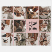 Modern Blush Pink Instagram Fotocollage Monogram Fleece Deken (Voorkant (Horizontaal))