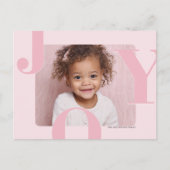 Modern Blush Pink JOY Horizontale foto Kerstmis Briefkaart (Voorkant)