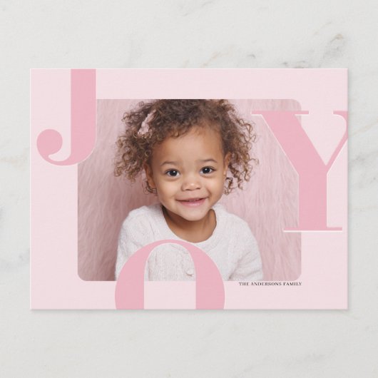Modern Blush Pink JOY Horizontale foto Kerstmis Briefkaart (Voorkant)