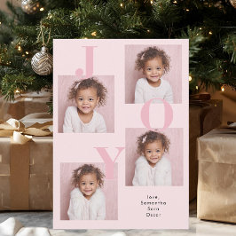 Modern Blush Pink JOY Photo Christmas Feestdagenkaart