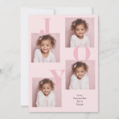 Modern Blush Pink JOY Photo Christmas Feestdagenkaart (Voorkant)