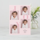 Modern Blush Pink JOY Photo Christmas Feestdagenkaart (Staand voorkant)
