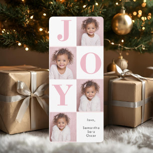 Modern Blush Pink JOY Verticale Foto Kerstmis
