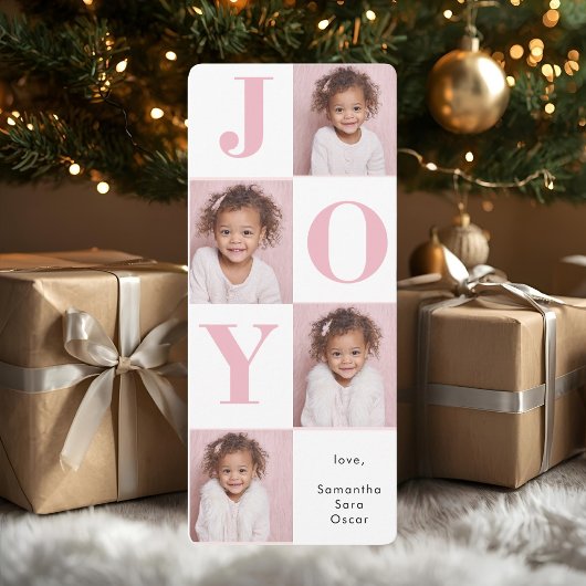 Modern Blush Pink JOY Verticale Foto Kerstmis