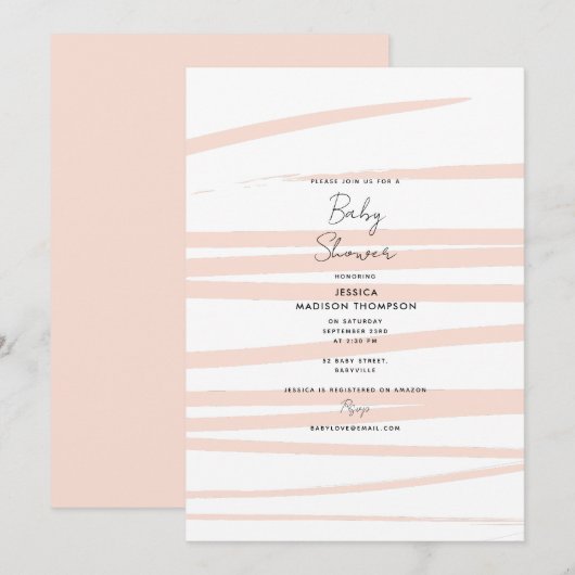Modern Blush Pink Lines Abstract Art Baby shower Kaart (Voorkant / Achterkant)